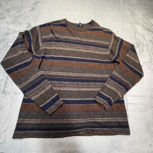 High Sierra Sweater Mens XL Brown Blue Striped 100% Merino Wool Pullover UK